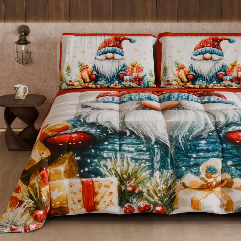 PETTI Artigiani Italiani - Single Winter Christmas Quilt, Single Christmas Duvet, Double-Sided Christmas Quilt, Solid Color and Digital Print Xmas 14, Made in Italy