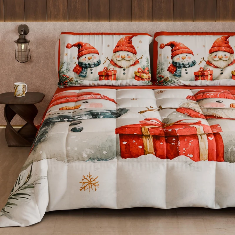 PETTI Artigiani Italiani - Winter Christmas Double Duvet, Double-Sided Quilt, Solid Color and Digital Print, Puppet 2, Made in Italy - Image 1