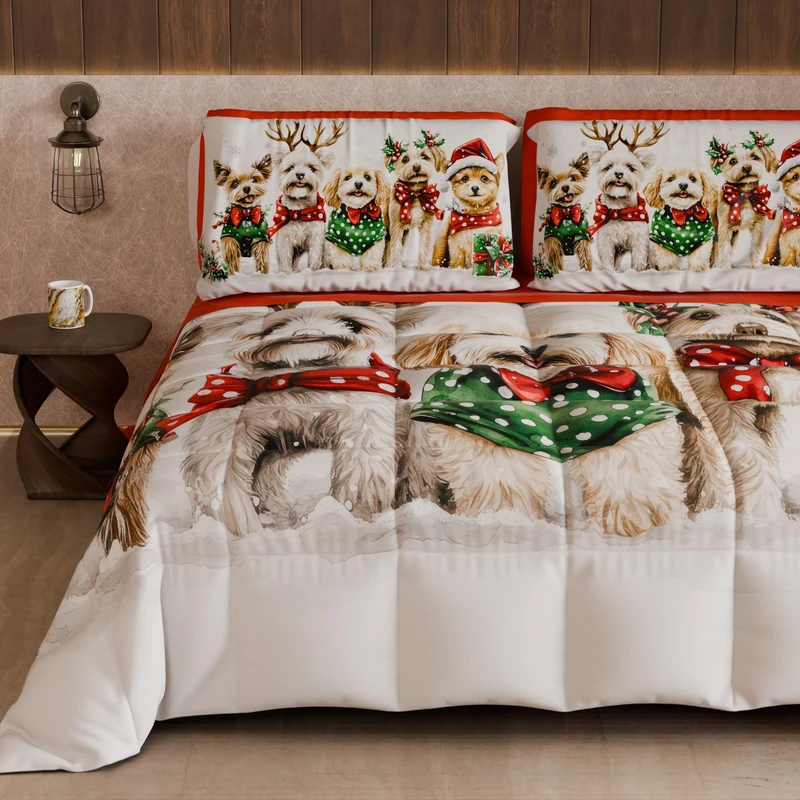 PETTI Artigiani Italiani - Winter Christmas Double Duvet, Double-Sided Quilt, Solid Color and Xmas 9 Digital Print, Made in Italy - Image 1