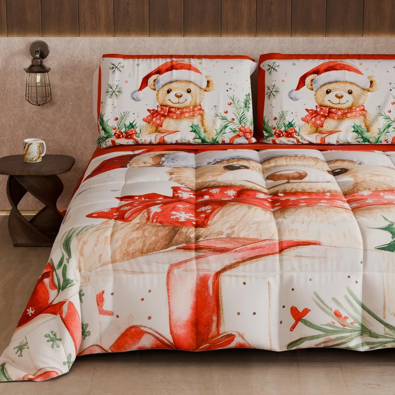 PETTI Artigiani Italiani - Winter Christmas Double Duvet, Double-Sided Quilt, Solid Color and Digital Print, Xmas 16, Made in Italy