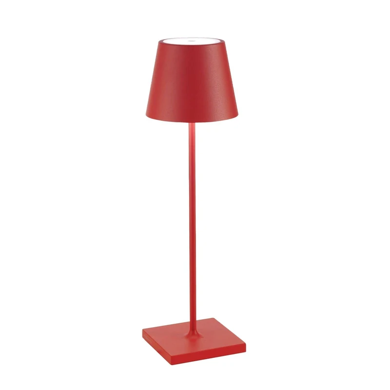 Zafferano, Poldina Pro Lamp, Rechargeable Cordless Table Lamp with Touch Controls, Suitable for Interior and Outdoor, Dimmer, 2200-3000 K, Height 38 cm, Red Colour