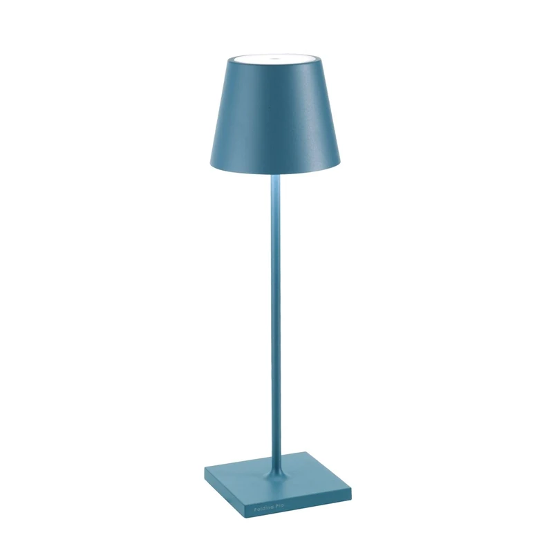 Zafferano, Poldina Pro Lamp, Rechargeable Cordless Table Lamp with Touch Controls, Suitable for Indoors and Outdoors, Dimmer, 2200-3000 K, Height 38 cm, Avio Blue Color