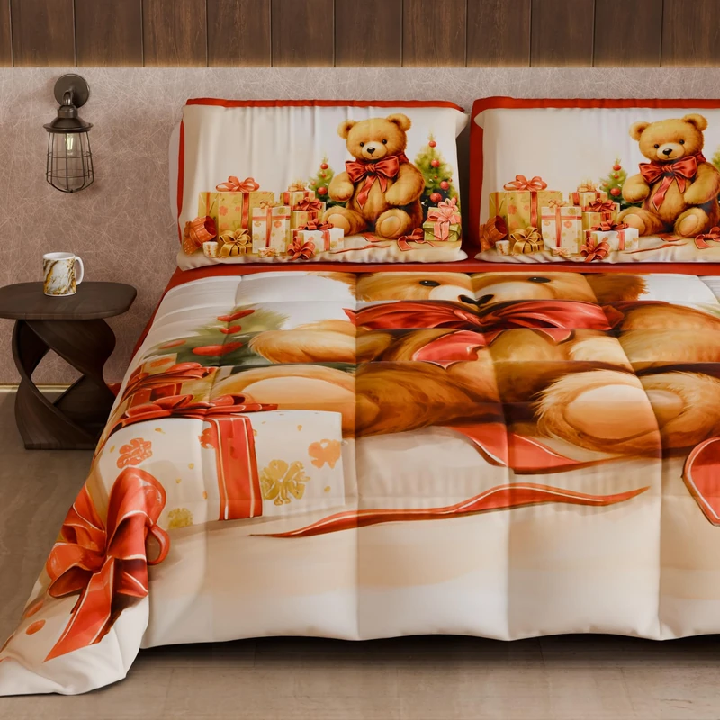 PETTI Artigiani Italiani - Winter Christmas Double Duvet, Double-Sided Quilt, Solid Color and Xmas 3 Digital Print, Made in Italy