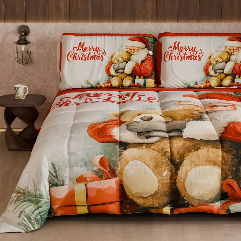 PETTI Artigiani Italiani - Single Winter Christmas Quilt, Single Christmas Duvet, Double-Sided Christmas Quilt, Solid Color and Digital Print Xmas 12, Made in Italy