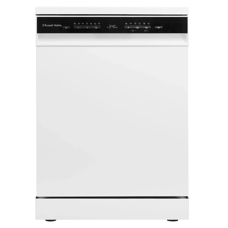 Russell Hobbs Freestanding Dishwasher, Class C, 14 Place Settings, 8 Wash Programs, 24-Hour Delay Start, Auto Door Open, Height Adjustable Basket and Flexible Cutlery Tray in White, RH60DW10C1W