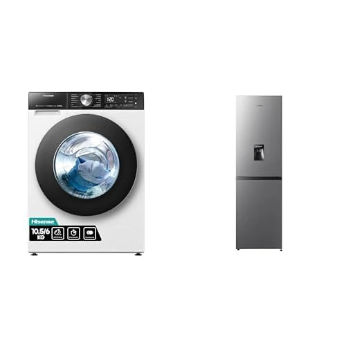 Hisense Set: 10.5/6 KG Washer Dryer + 55cm Fridge Freezer 251L, WiFi Enabled, No Frost, Water Dispenser