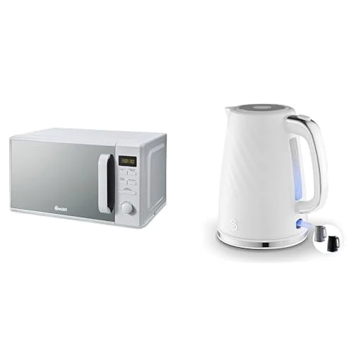 Swan Set: Digital Microwave 800W 20L + Rapid Boil Kettle 1.7L, White