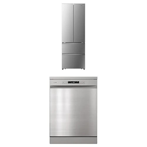 Hisense Set: American Fridge Freezer 485L + Dishwasher 85cm, No Frost, Stainless Steel, E Rated