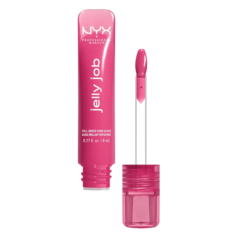 NYX Professional Makeup Jelly Job Peptide Lip Gloss, High-Shine Glassy Finish, Volumizing Peptide Complex & Cherry Oil, 16 Shimmer & Pure-Shine Shades, Shade: Jelly Jammin'