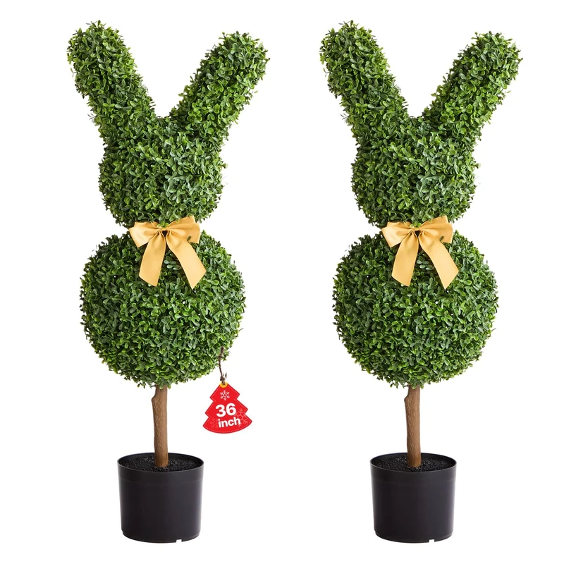 VEVOR Artificial Topiary Bunny-Shape Boxwood Ball, 2 Set 914mm Faux Boxwood Plant Balls, Fake Silk Tree Look Real, Easy Assembly for Decor Front Porch Outdoor Patio Garden Balcony Backyard Indoor