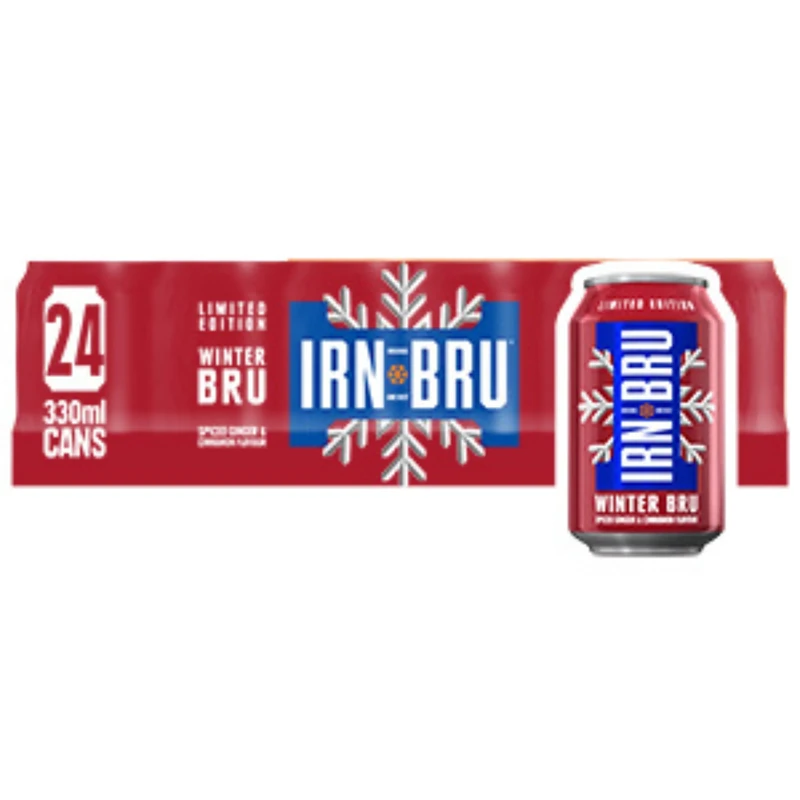 IRN-BRU Winter Bru Spiced Ginger & Cinnamon Limited Edition Festive Soft Drink 24 x 330ml Cans Multipack Case