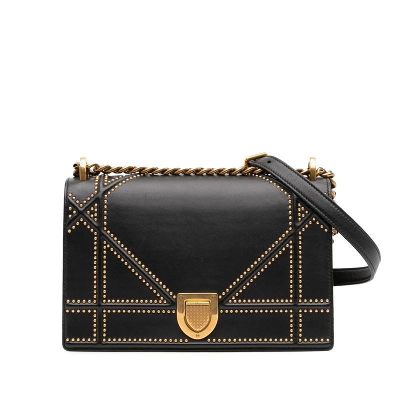 Pre-Loved Medium Studded Lambskin Diorama Flap