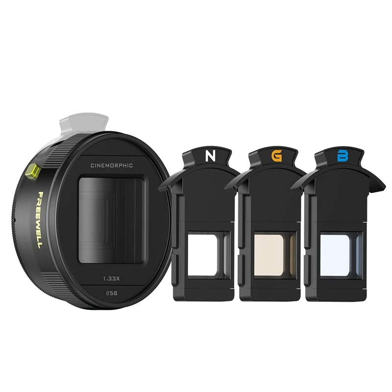 Freewell 1.33x Anamorphic Lens for iPhone & Samsung - 3 Flare Colors in One Lens (Neutral, Gold, Blue) - Cinematic Smartphone Lenses with Oval Bokeh - Compatible with 17mm Mount Phone Case & Cage.