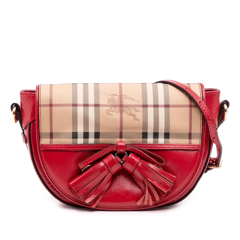 BURBERRY Pre-Loved Patent Leather and Haymarket Check Coated Canvas Maydown Crossbody