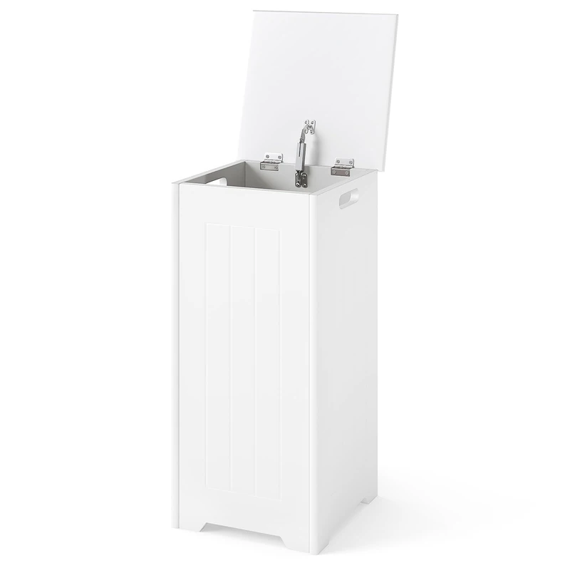 FANTASK Wooden Laundry Cupboard, 30 x 30 x 61 cm, Laundry Hamper Freestanding with Lid & Handle, Laundry Basket for Bathroom, Laundry Room, Living Room (White)