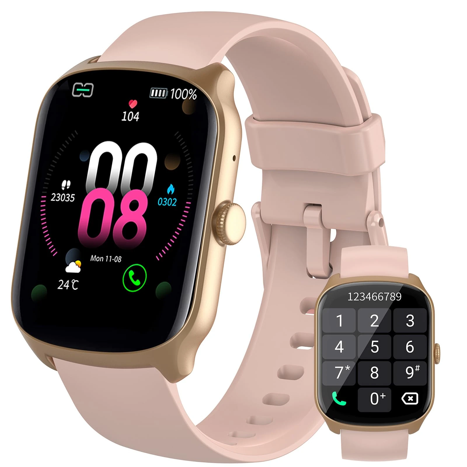 Smart Watch for Women Men (Answer/Make Calls), 1.95" Curved Screen Fitness Watch, 110+ Sports Modes, 24H Heart Rate Sleep Monitor Smartwatch, IP68 Waterproof Sports Watch for iOS/Android, Pink