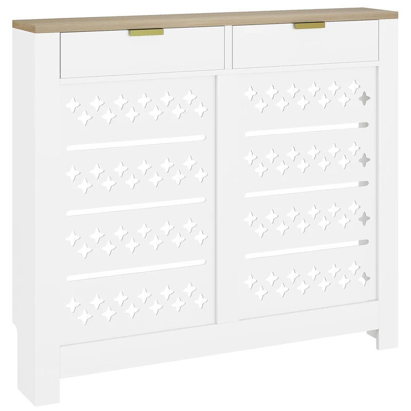 HOMCOM Radiator Cover with 2 Flip Drawers 108W x 19D x 95.5H cm White
