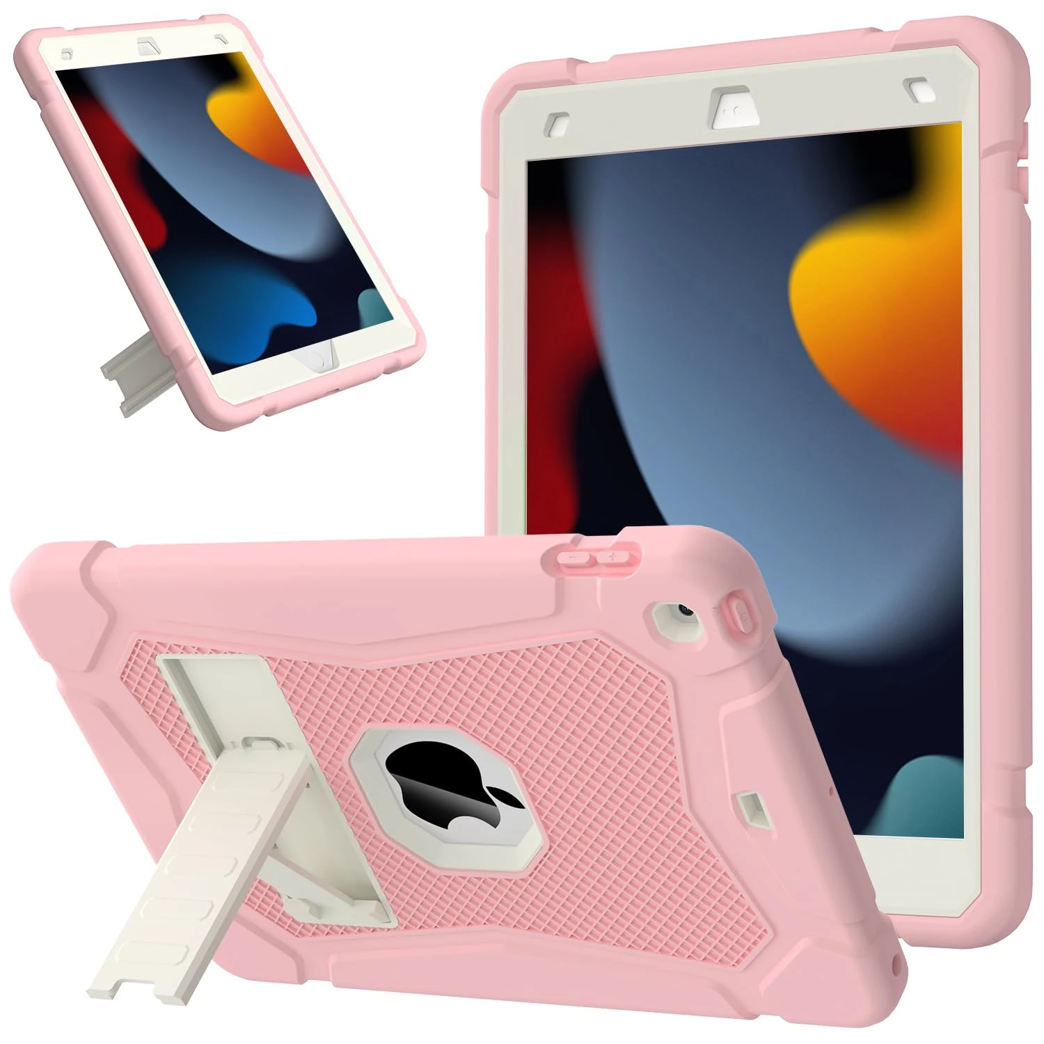 SINSO Case for iPad 9th/8th/7th Generation (2021/2020/2019) 10.2 inch, Fully-Body Heavy Duty Shockproof Protective Kids iPad Cover, Built-in Kickstand, Pink