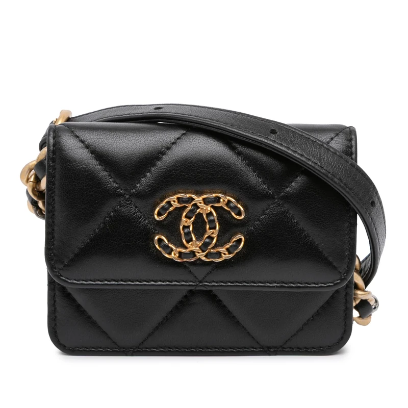 Chanel Pre-Loved Quilted Lambskin 19 Flap Coin Purse With Chain Crossbody Bag