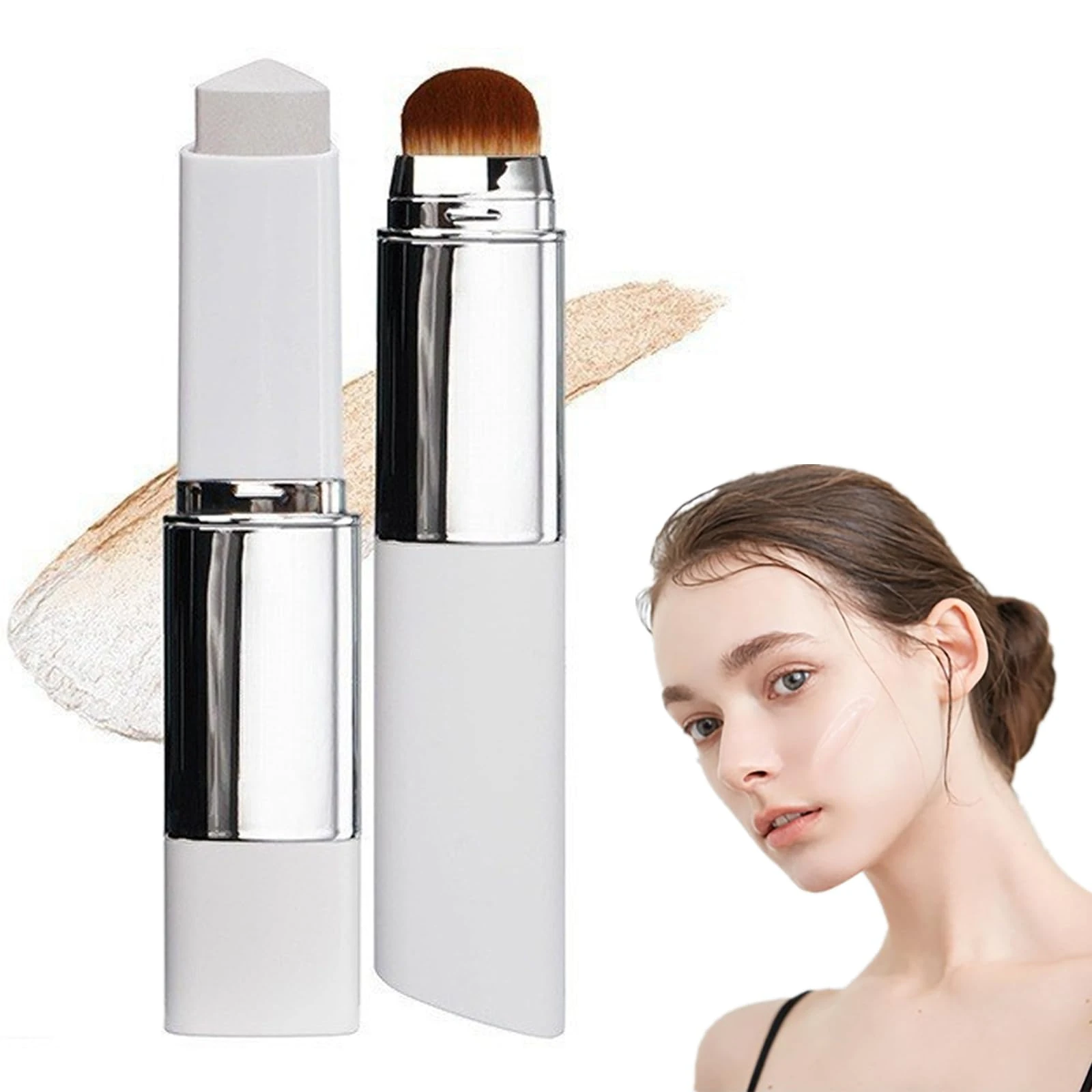 Colour Changing Foundation Stick - Cover Cream Stick V White Korean Foundation - 2 in 1 Color Changing foundation Stick with Brush,Hydrating Medium to Full Coverage Dewy Finish Base Makeup(#Natural)