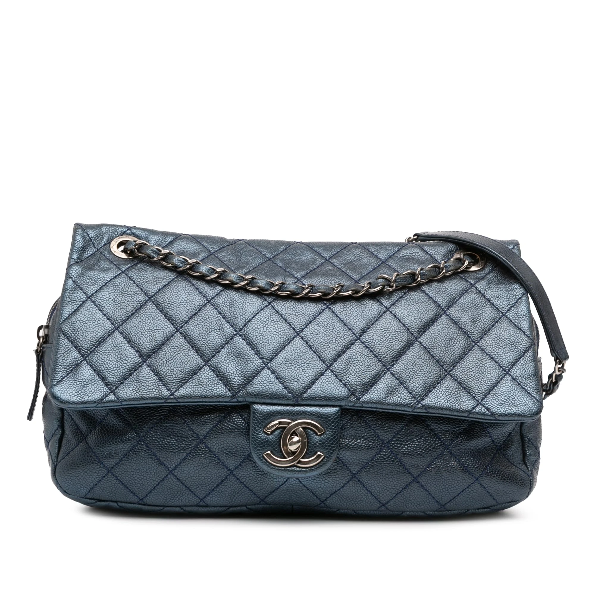 Chanel Pre-Loved Jumbo Quilted Iridescent Caviar Easy Flap