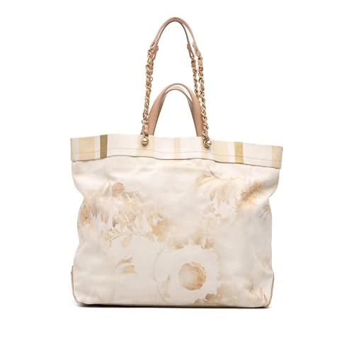 Chanel Pre-Loved Canvas Floral Shopping Tote Handbag