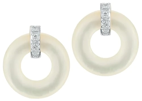 MATEO New York, Mother of Pearl Donut and Diamond Door Knocker Earrings