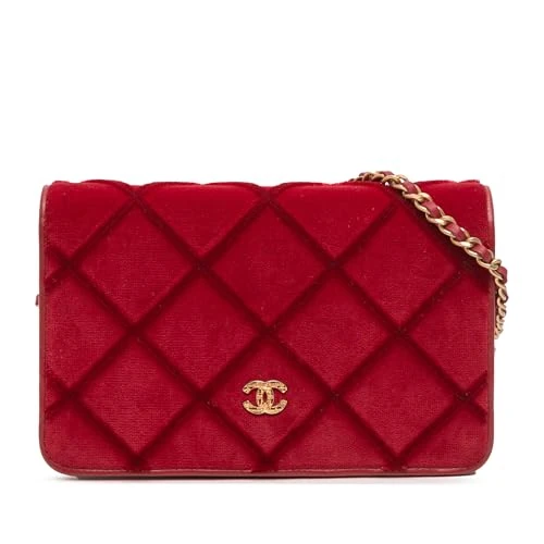 Pre-Loved CC Quilted Velvet Wallet on Chain Handbag