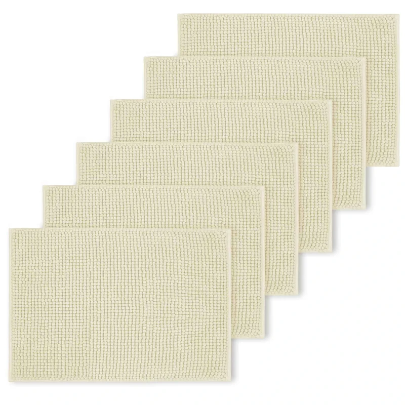 BedLooms Cream Bath Mat Non Slip Anti Mould (6 pack) - Machine Washable Bath Mats 50x80cm Chenille Bathroom Mat Super Absorbent Extra Soft Fluffy Shower Mat