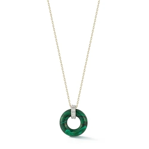 MATEO New York, Malachite Donut and Diamond Door Knocker Necklace - 16" + 2" chain