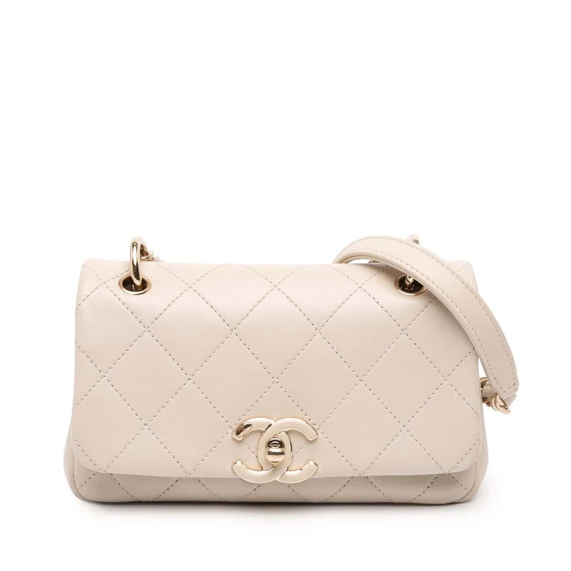 Chanel Pre-Loved Medium Lambskin Twist Chain Enamel CC Flap Crossbody Bag