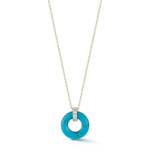 MATEO New York, Turquoise Donut and Diamond Door Knocker Necklace - 16" + 2" chain