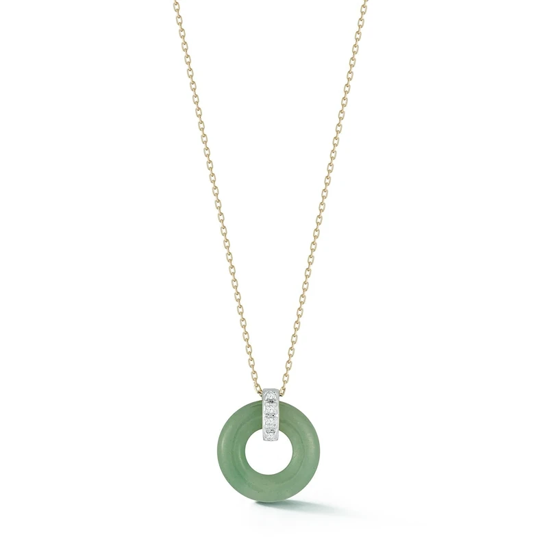 MATEO New York, Jade Donut and Diamond Door Knocker Necklace - 16" + 2" chain