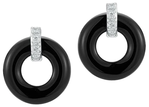 Mateo New York, Onyx Donut and Diamond Door Knocker Earrings