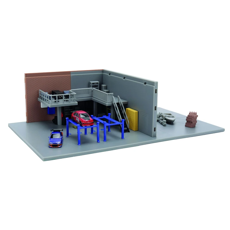 Jada, Fast & Furious 9336403314R00 Nano Scene Garage by Han, 4 cm Scale Turning Set, Includes 2 Cars with Metal Bodies, Free Wheels and Rubber, Removable Walls, +8 Years