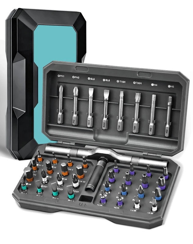 42 in 1 Magnetic Screwdriver Set, Ratchet Screwdriver Set, DIY Combination Flexible Shaft, Detachable T Ratchet Handle, Magnetic S2 Steel Bits, for Furniture, Precision Electrical Appliance Repair