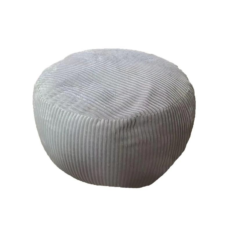 Relaxdays pouf, cord, HxD: 35 x 50 cm, polystyrene filling, round floor cushion, living room stool, light grey, Plastic, Polyester, Cotton, 35 x 50 x 50 cm