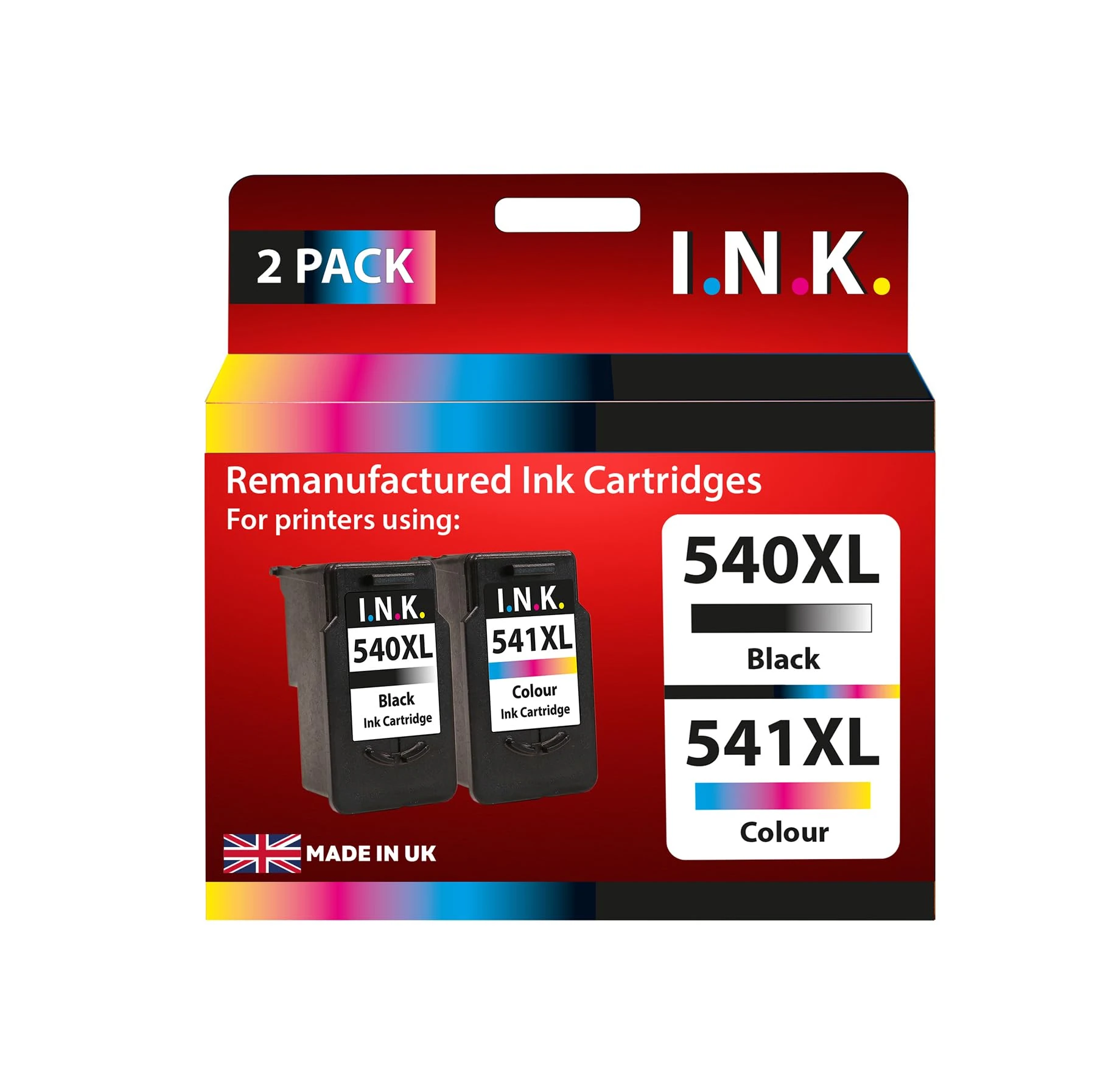 I.N.K. Remanufactured Canon PG-540XL / CL-541XL InkJet Cartridges 2 Pack Black & Colour Compatible with MG4150, MG4250, MX375, MX395, MX435, MX455, MX475, MX515, MX525, MX535, TS5150, TS5151.