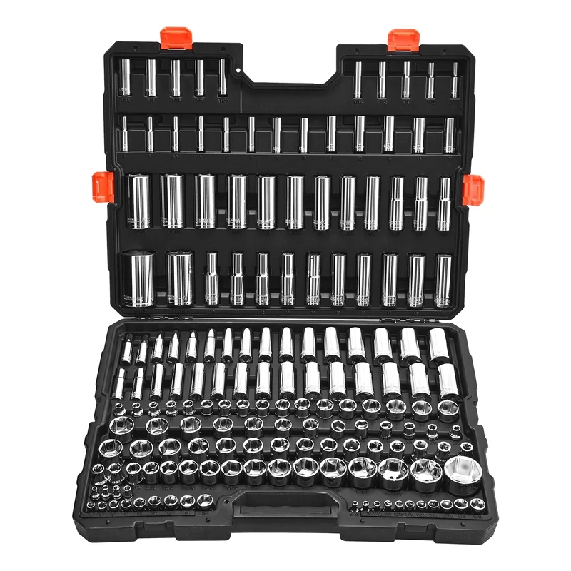 VEVOR Socket Set, 163 Pieces, 9.5 & 6.4 & 12.7 mm Drive Socket Tool Set, SAE and Metric, Deep and Standard, Mechanic Tool Kit with Storage Case, Chrome Plated CR-V Alloy Steel, for Automotive Repair