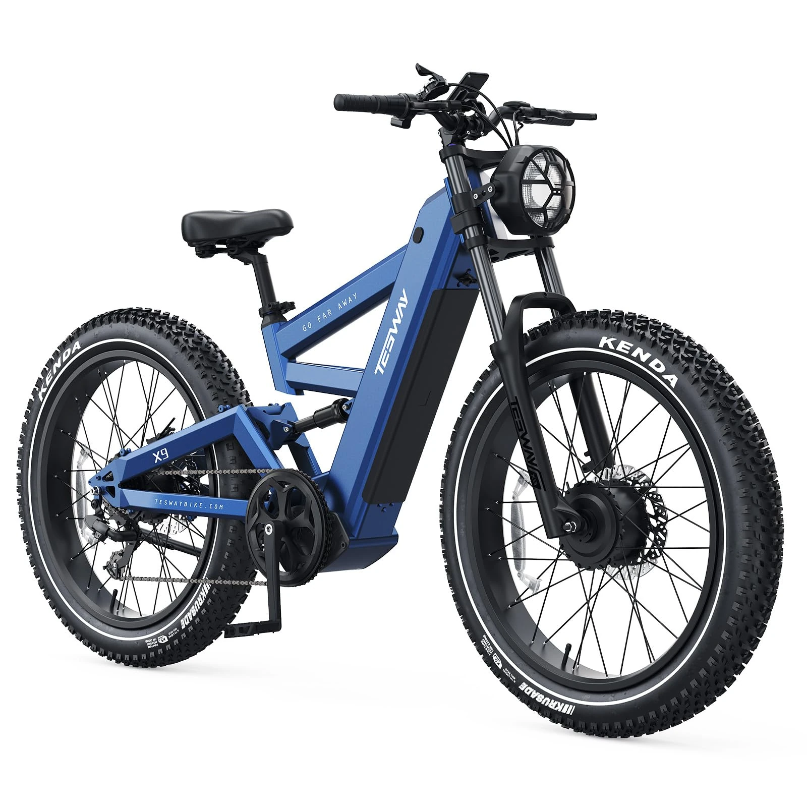TESWAY X9 Dual Motor Ebike, 26" Fat Tire Full Suspension AWD Electric Bike for Adults, 240NM Fast Electric Mountain Bike, 48V 30Ah 120 Miles Long Range Xterrain E-Bikes (X9 AWD, Blue)