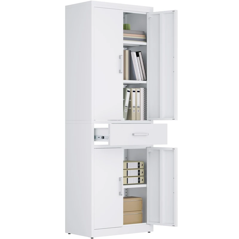 YITAHOME Lockable Filing Cabinet with 3 Adjustable Shelves for Office, Kitchen, Garage, 180 x 60 x 34D, White - Image 1