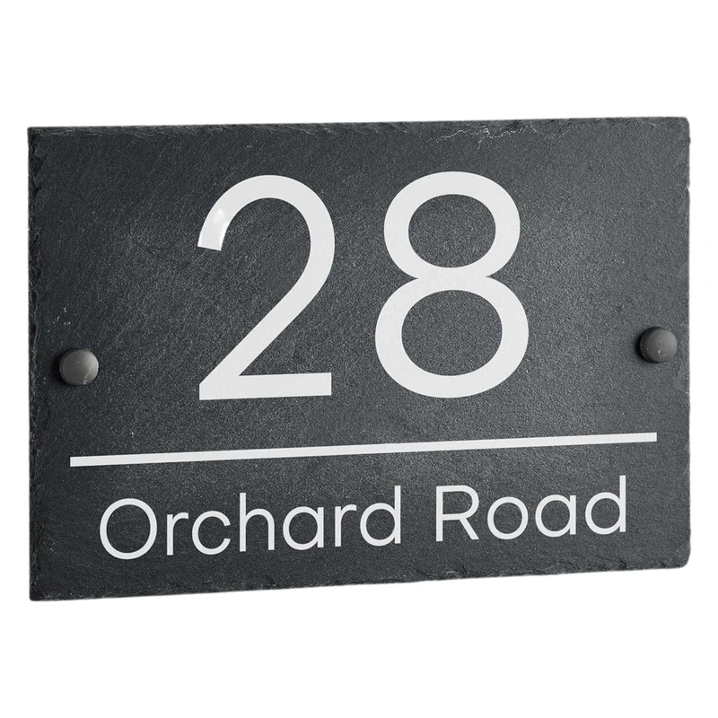 House Signs Direct Slate Number Plaque - Rustic Grey, UV White Text