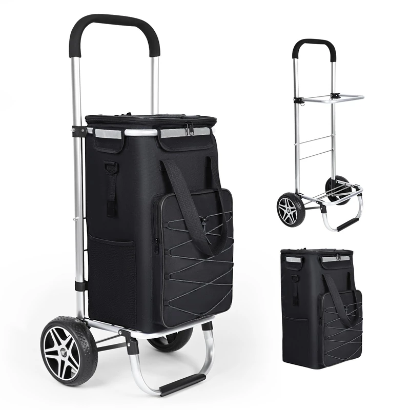 YEAUPE PRO Shopping Trolley with Refrigerator Compartment, Max. Capacity 50L and 25kg, 3-in-1 Foldable, Trolley and Shoulder Bag, Shopping Trolley (Black)