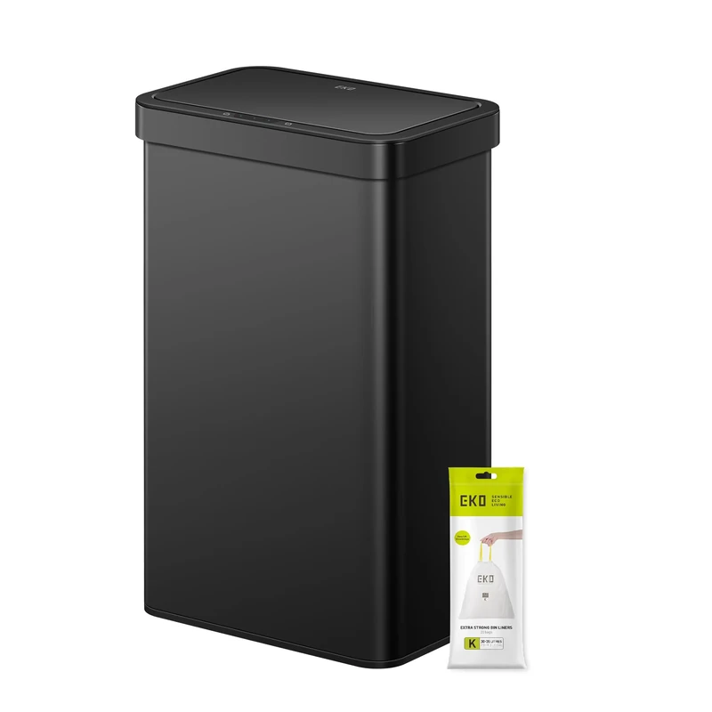 EKO Econova 70L Sensor Recycling Bin, Dual Compartment 2×35L Stainless Steel Automatic Kitchen Bin with Soft-Close Lid, Fingerprint-Resistant, Matt Black Steel