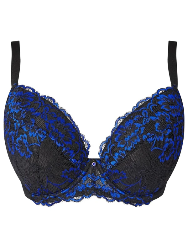 Ann Summers Sexy Lace Padded Plunge Bra Curve-Enhancing Womens Underwear with Padded Cups & Underwire, Removable Mini Pads for Smaller Sizes, Adjustable Straps Black/Blue
