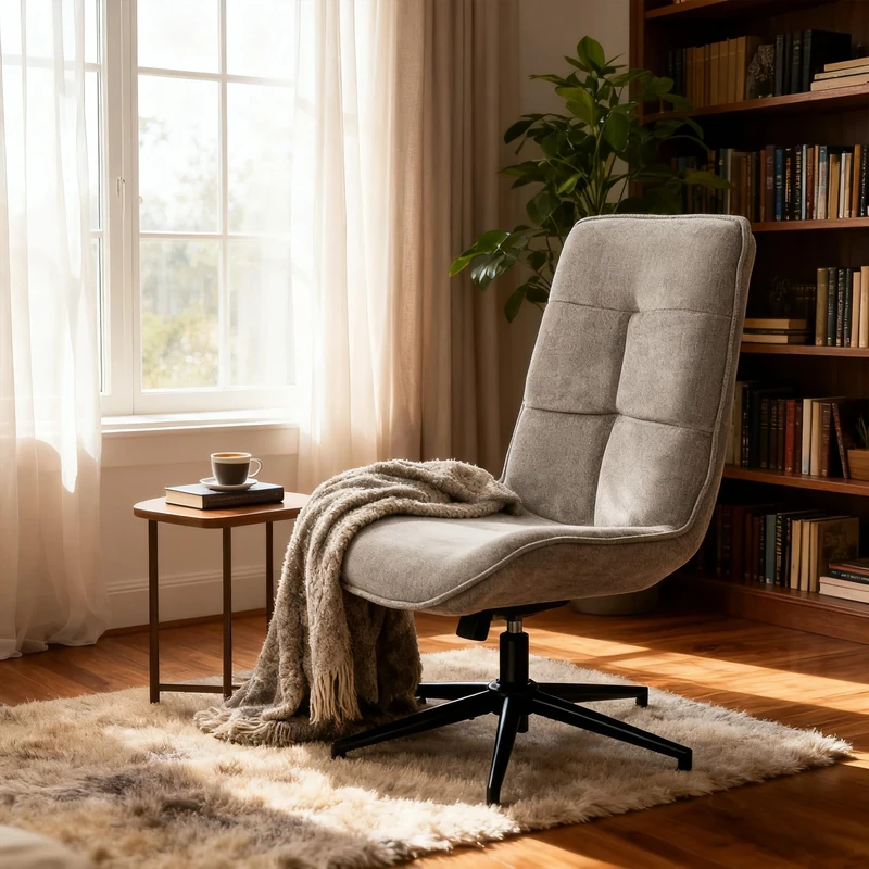 MEUBLE COSY Lounge Chair Comfortable Swivel, Modern Recliner with Adjustable Backrest, Living Room Armchair Height Adjustable, Soft Fabric, Metal Legs, Grey