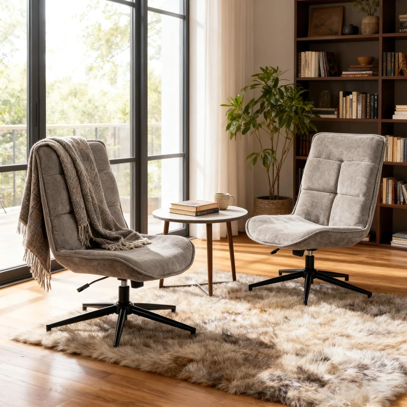 MEUBLE COSY Lounge Chair Swivel Set of 2, Modern Recliner with Adjustable Backrest, Living Room Armchair Height Adjustable, Soft Fabric, Metal Legs, Grey