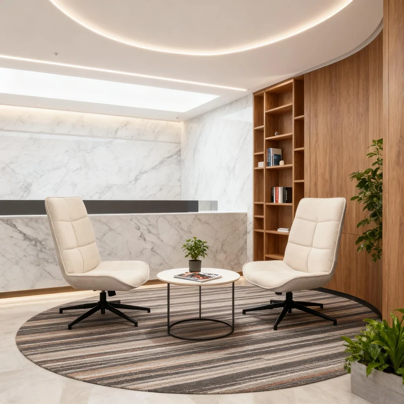 MEUBLE COSY Reception Chair with High Backrest for Guest Waiting, Swivel Visitor Armchair in Soft Fabric with Sturdy Black Metal Base, Beige