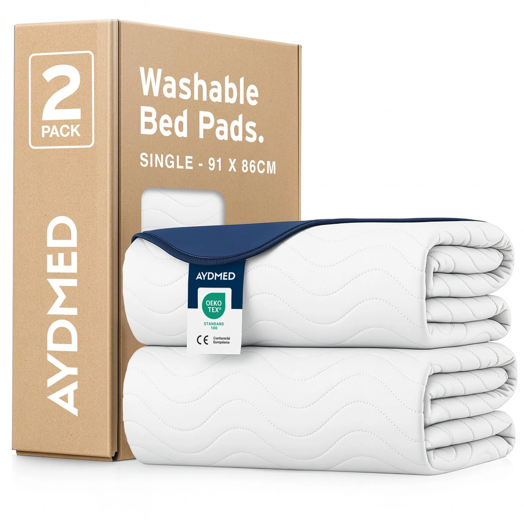 2 x AYDMED Essential Cotton Washable Incontinence Bed Pads | For Single Beds | Maximum Absorbency 100% Leakproof Kylie Sheets | Reusable Waterproof Bed Wetting Sheets For Adults, Children & Babies