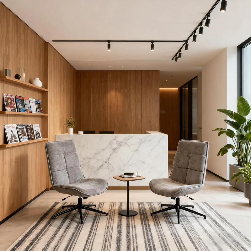 MEUBLE COSY Reception Chair with High Backrest for Guest Waiting, Swivel Visitor Armchair in Soft Fabric with Sturdy Black Metal Base, Grey